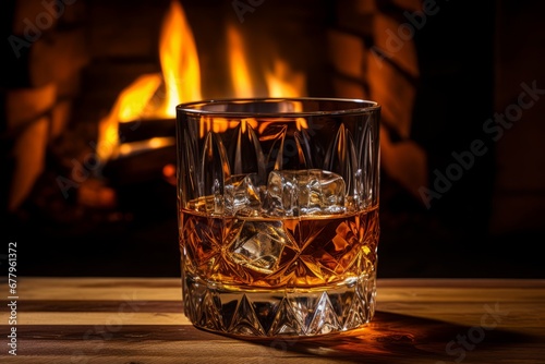 A Cozy Evening with a Glass of Rye Whiskey by the Hearth's Warm Light