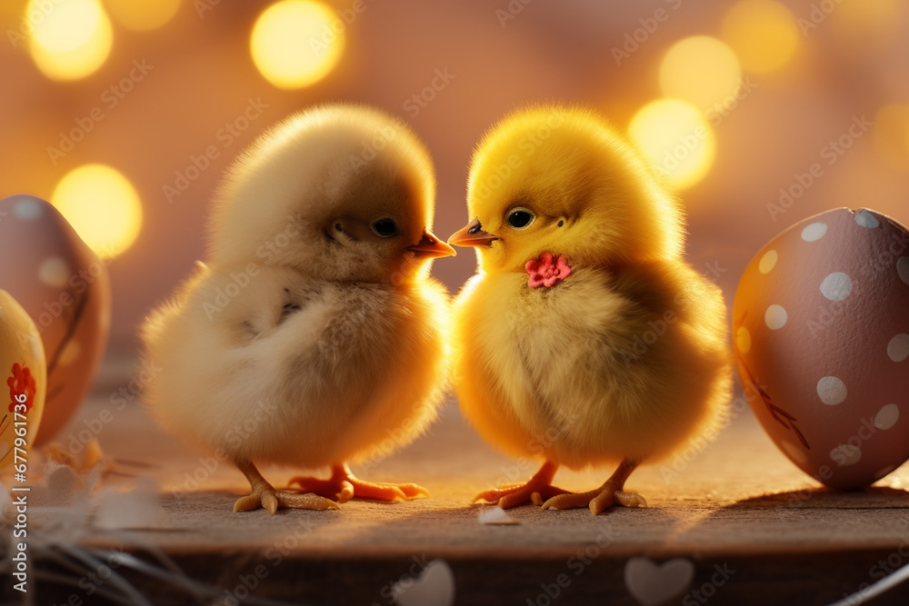 two little chickens and eggs, love