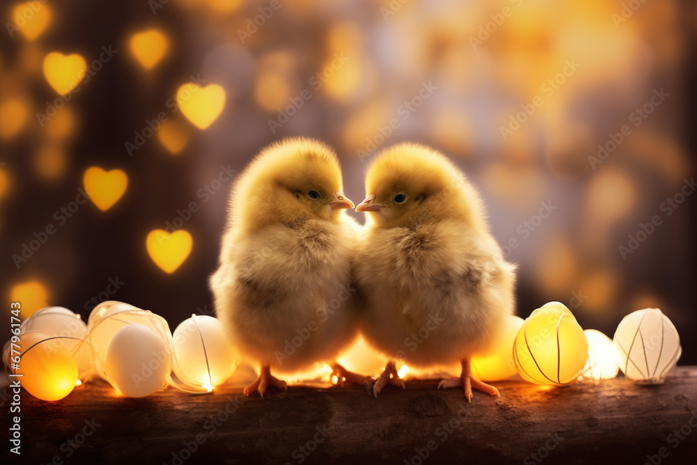 two little chickens and eggs, love