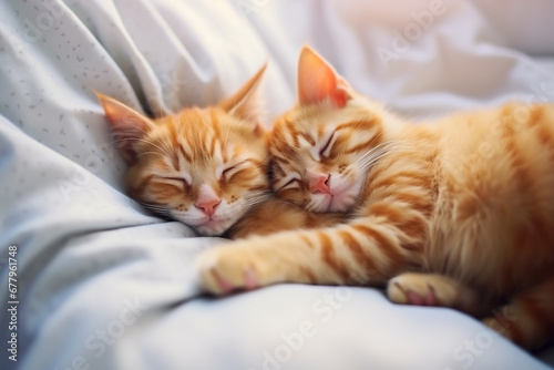 two kittens sleeping in bed © RJ.RJ. Wave