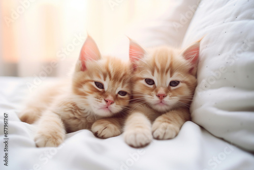 two kittens sleeping in bed