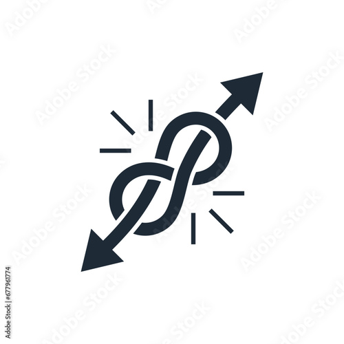 Tighten the knot.  Vector linear illustration icon isolated on white background.