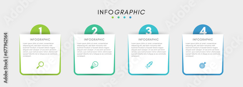 Business infographic label design template with icons and 4 options or steps.