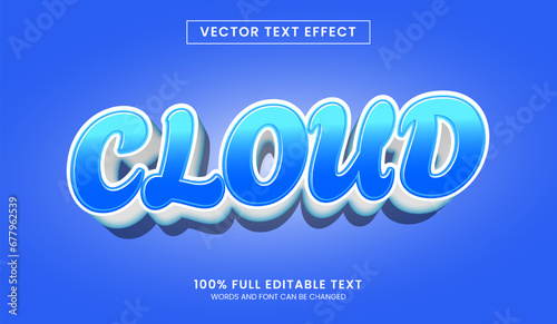 Design editable text effect, Cloud 3d cartoon vector illustration