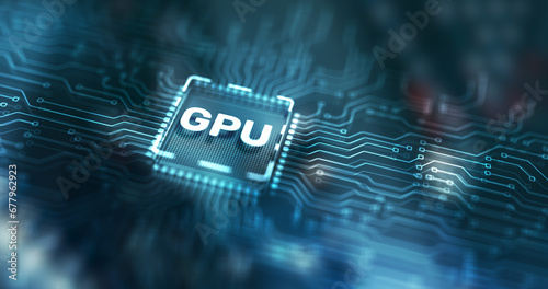 GPU Graphic Processor Hardware Tech. Processing Electronic Technology concept on server rack background