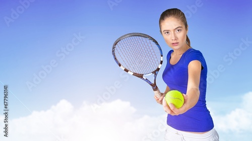 Tennis player young person with racket at stadium