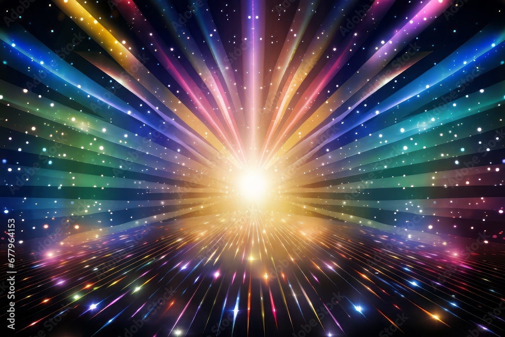 Fototapeta premium Shining Color Stars Background with Light Rays, Abstract light background with bokeh 