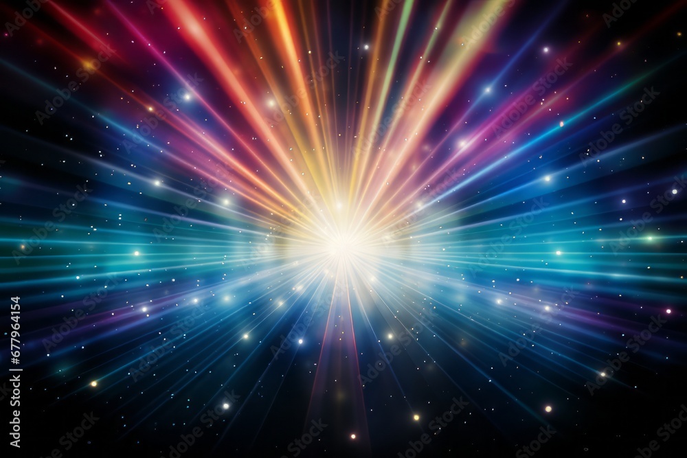 Naklejka premium Shining Color Stars Background with Light Rays, Abstract light background with bokeh 