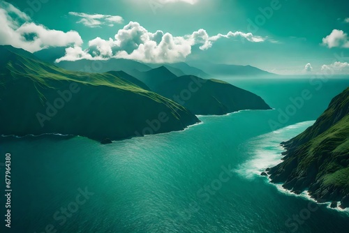 green mountain across the ocean