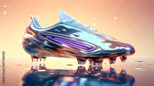 Nike Mercurial soccer shoe, silver colorful material, dreamlike bright scenery, glitters with bright lights above © Usman