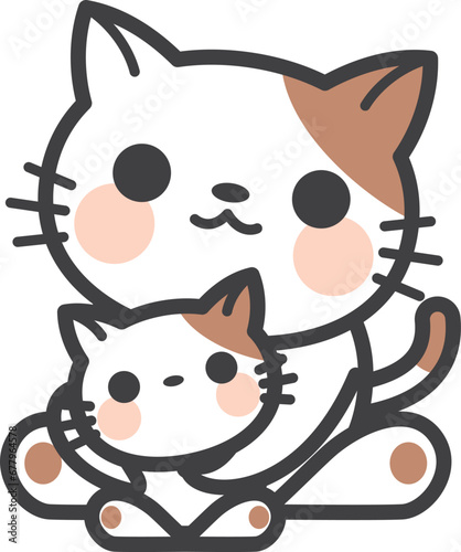 子供を抱えているネコのキャラクター
