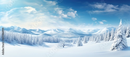 In the midst of winter the breathtaking Christmas landscape unfolds beneath the white snow covered mountains as the sky meets the picturesque forest where tall trees and woodlands stand grac