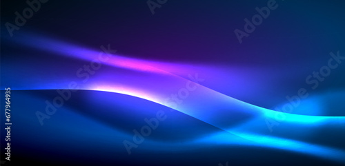 Dynamic waves in ethereal glow of neon lights. Concept merges fluidity of motion with vibrant allure of neon, crafting entrancing backdrop that embodies both vitality and futuristic sophistication