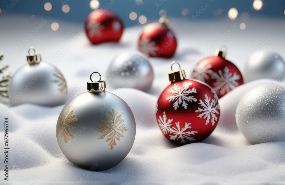 3D rendering of christmas baubles in white snow background 3D rendering of christmas baubles in white snow background