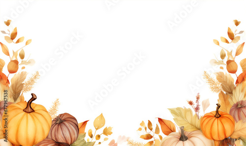 Watercolor banner of leaves and vegetables isolated on white background.