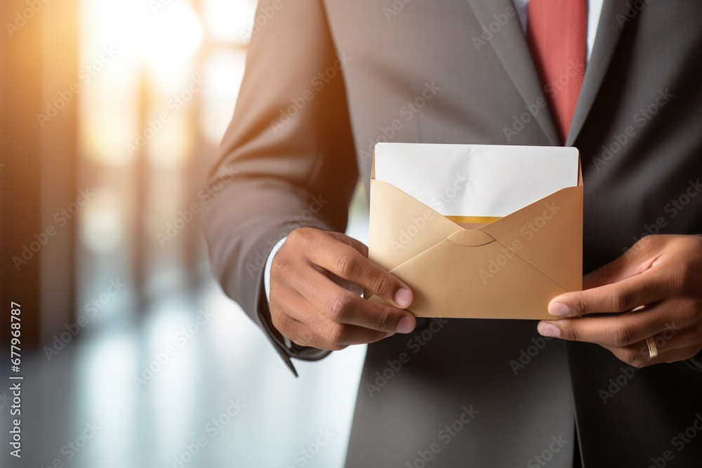 close up businessman holding a letter bokeh style background close up businessman holding a letter bokeh style background