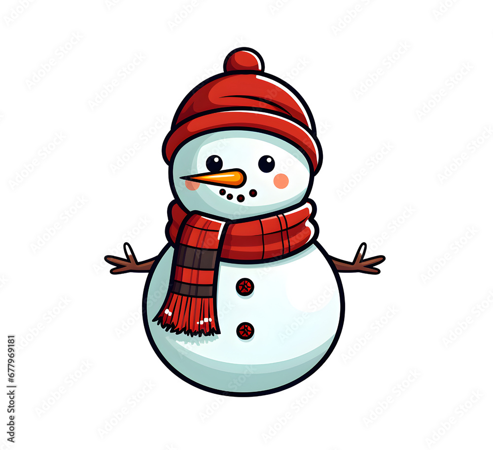 cute christmas snowman isolated on transparent background