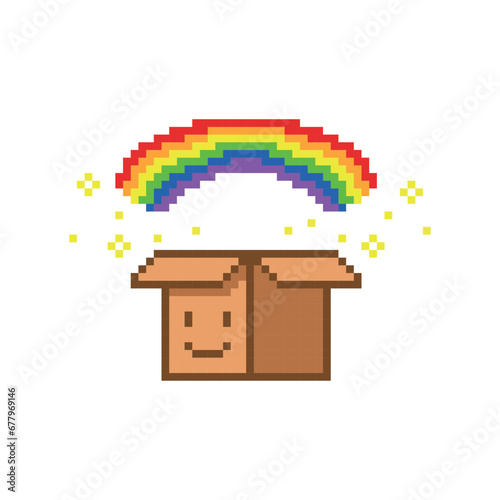 Magic cardboard box, cartoon pixel art