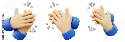 3D Set clapping hands gesture, cartoon applause gesture hand illustration concept design