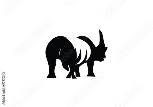 Black Rhinoceros minimal style  icon illustration design © samia