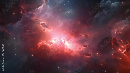 A maroon nebula, a vast expanse of swirling clouds and dust, illuminated by s of fiery, maroon stars tered throughout. photo