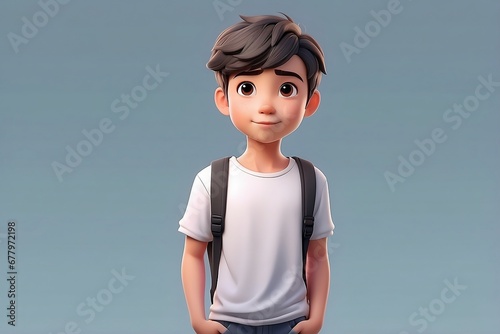 front view of an animated boy standing wearing tshirt character design photo