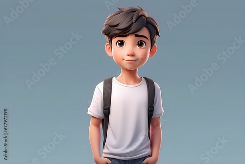 front view of an animated boy standing wearing tshirt character design