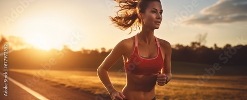 woman runing in the sunset