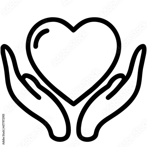 Black and white line drawing of a hand with a heart on it.