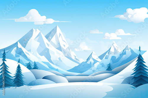 Abstract mountain and tree lanscape  paper cut background. © Smart AI