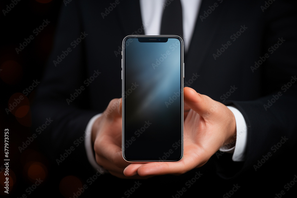 businessman hand holding smartphone bokeh style background businessman hand holding smartphone bokeh style background
