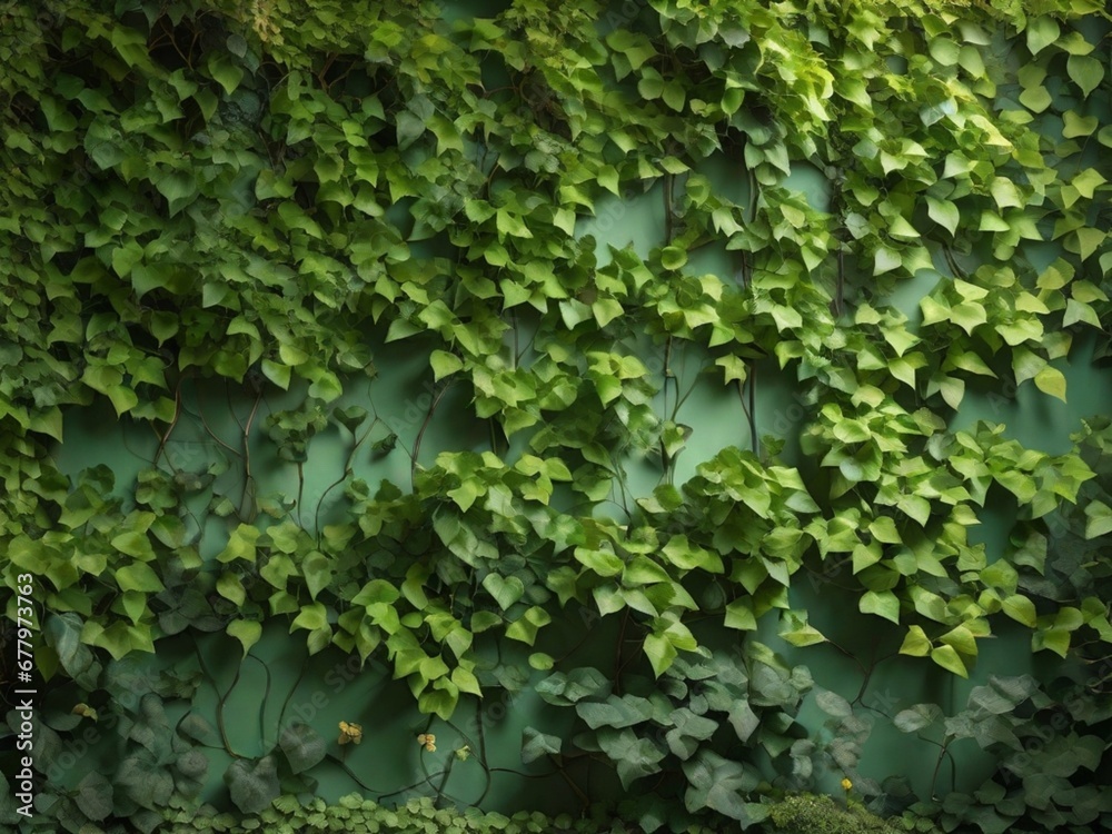 Overgrown plant on a green wall
