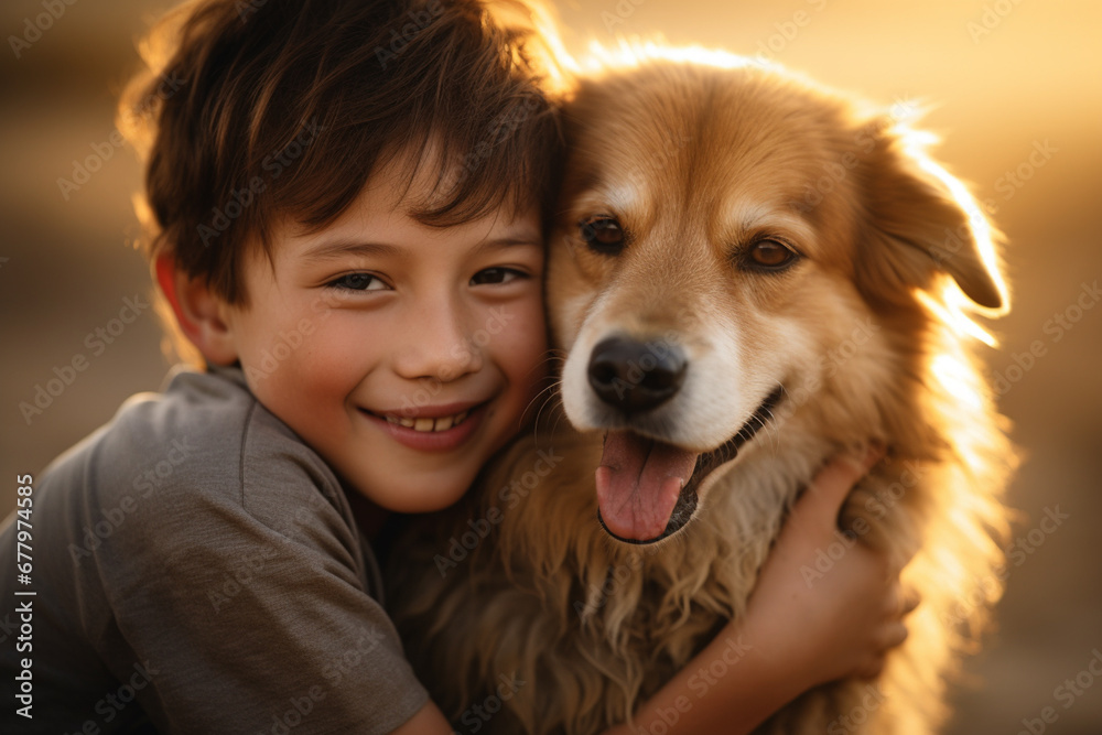 close up of young boy hugging his dog bokeh style background close up of young boy hugging his dog bokeh style background