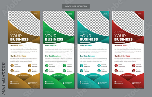 Corporate business flyer template design set with blue, orange, red and green color.