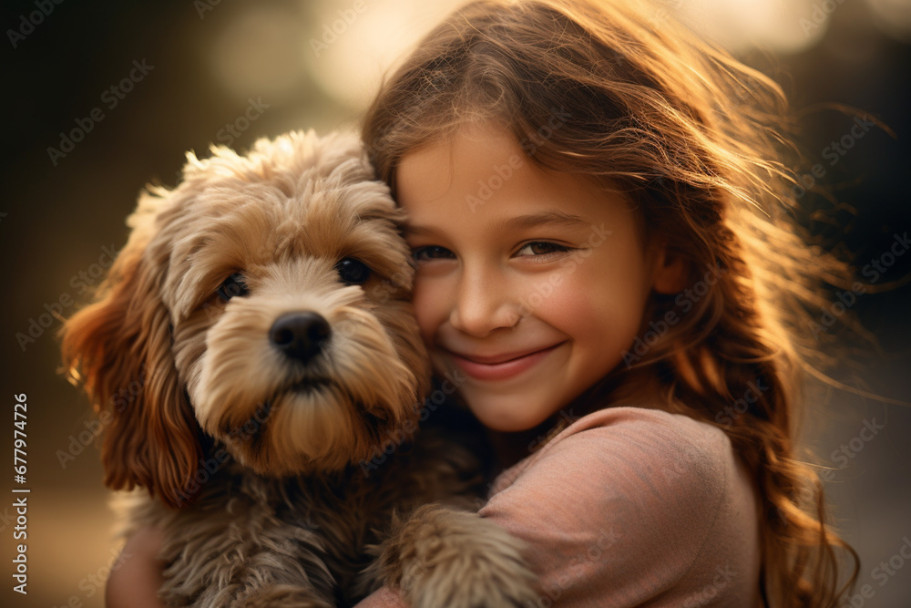 close up of young girl hugging her dog bokeh style background close up of young girl hugging her dog bokeh style background