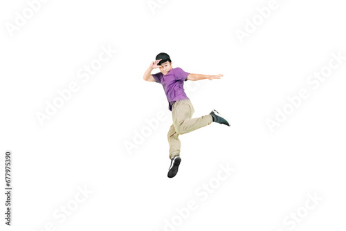 Young guy wearing hat doing some break dancing