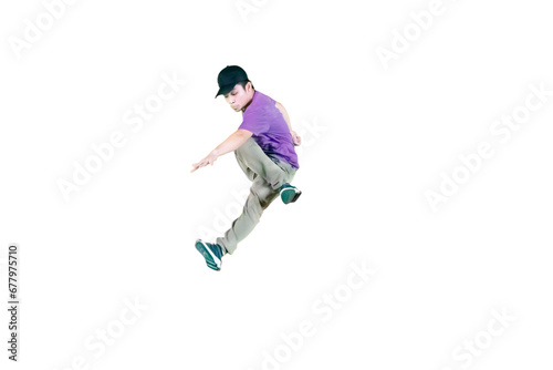 Young guy wearing hat doing some break dancing