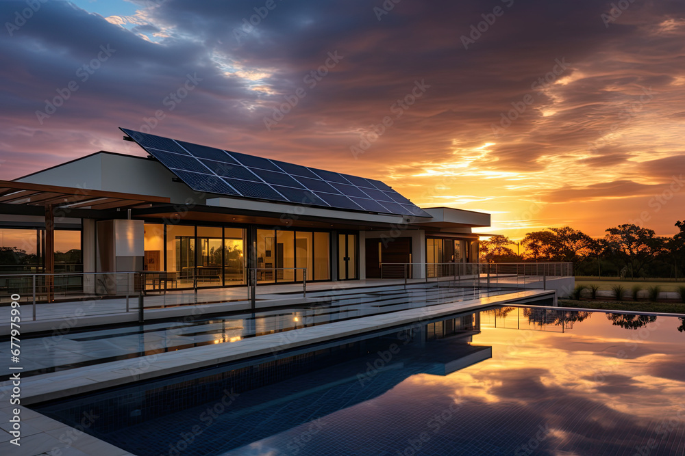 Constructed homes with solar panels on the roof. Constructed homes with solar panels on the roof.