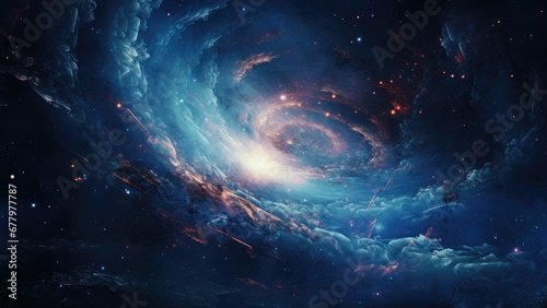 Fototapeta Naklejka Na Ścianę i Meble -  Spiral galaxy, interstellar scenery, galaxies, planets, space, futuristic world, space world, starscapes, interstellar, comets, asteroids in the outer space, dark background