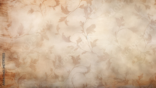 soft pastel color beige background parchment with a thin barely noticeable floral ornament, wallpaper copy space, vintage design photo