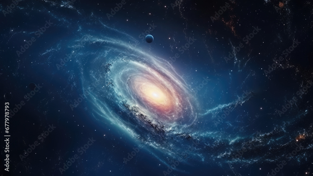 Spiral galaxy, interstellar scenery, galaxies, planets, space, futuristic world, space world, starscapes, interstellar, comets, asteroids in the outer space, dark background - obrazy, fototapety, plakaty 