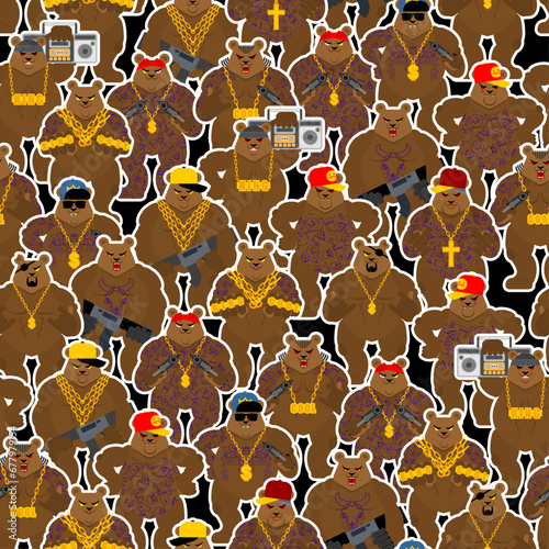 Bear gangster gang pattern seamless. Cool Beast background. SWAG gangsta ornament. Grizzly guy rapper texture