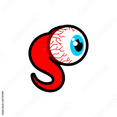 Eyeball isolated. Eye and nerves anatomy.