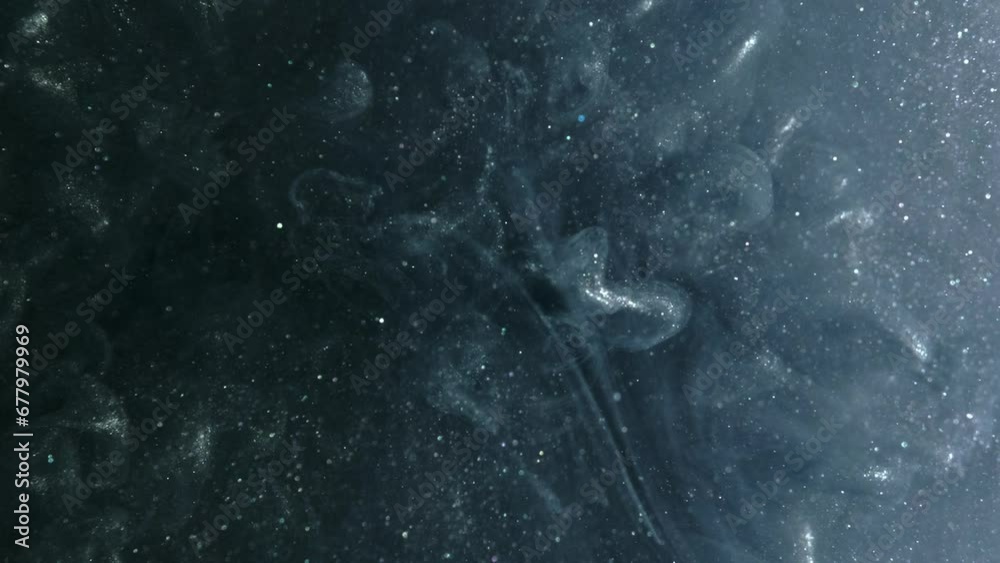 Vertical video. Ink drop background. Mysterious cloud. Gray glitter fluid motion sparkling steam fantasy hypnotic flow in abstract magic dynamic explosion texture art.