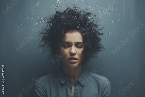 Woman Ruminating Water Bubbles depicting Mental Health Problems People Nightmares Anxious Depressed Ruminating Thinking Traumatic Memories Wallpaper Background about Emotions photo