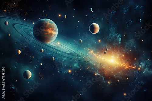 Image showing the solar system and various space objects.by Generative AI