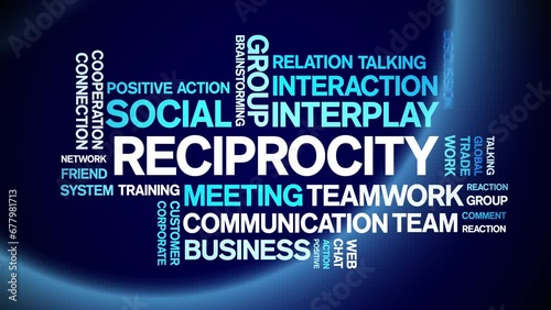Reciprocity animated tag word cloud;text design animation kinetic typography seamless loop.