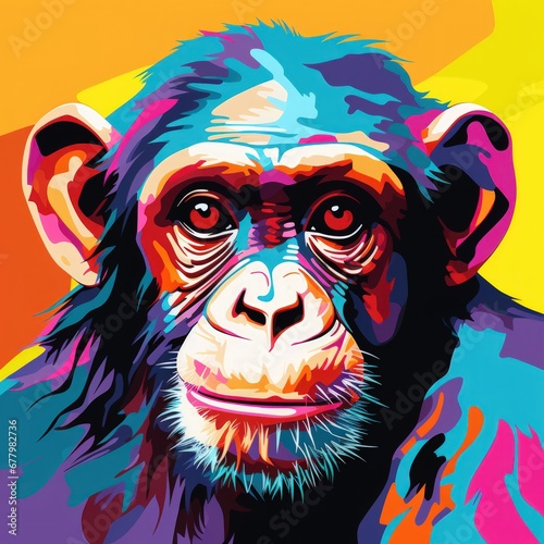 Blacklight painting-style Chimpanzee, Chimpanzee pop art illustration