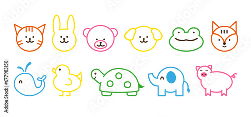Kids Colorful animal outline doodle style vector set