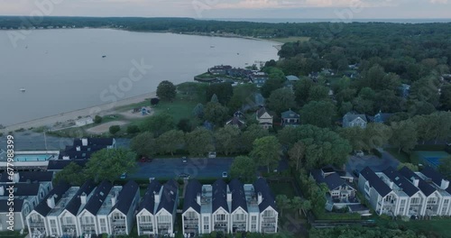 Aerial Drone shot of Salt Marsh in Orient Greenport North Fork Long Island New York before sunrise photo